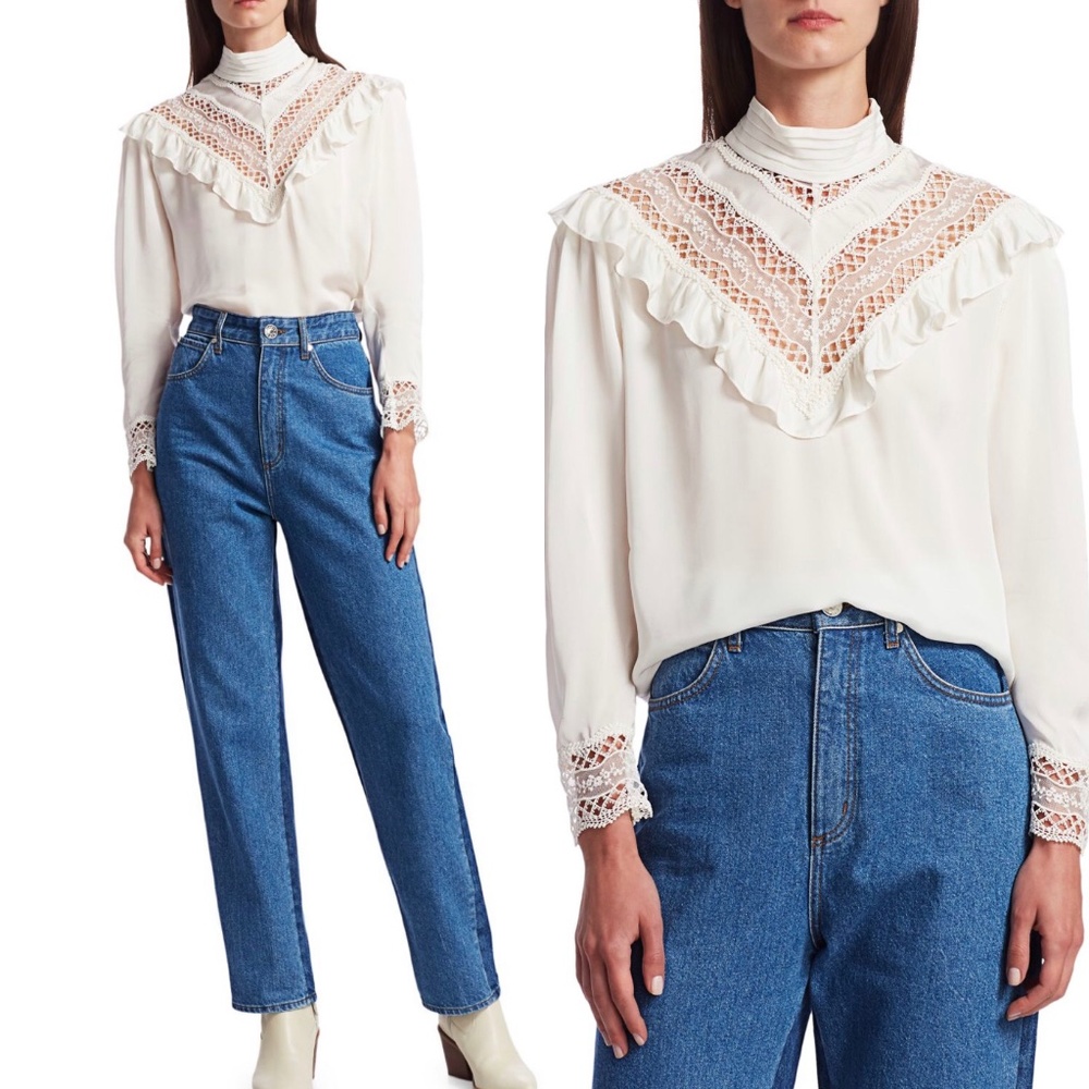 ❌SOLD❌Sandro high neck ruffle lace inset top - Picture 4 of 14